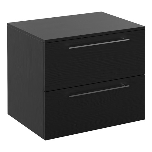 Napoli 460 Nero Oak 600mm Wall Mounted 2 Drawer Vanity Unit for Countertop Basins Left Hand View