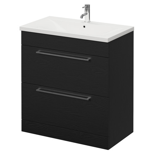 Napoli 460 Nero Oak 800mm 2 Drawer Vanity Unit with Glide Basin Right Hand View