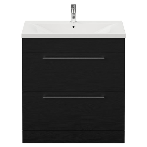 Napoli 460 Nero Oak 800mm 2 Drawer Vanity Unit with Glide Basin Front View