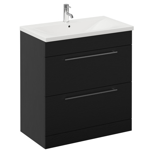Napoli 460 Nero Oak 800mm 2 Drawer Vanity Unit with Glide Basin Left Hand View