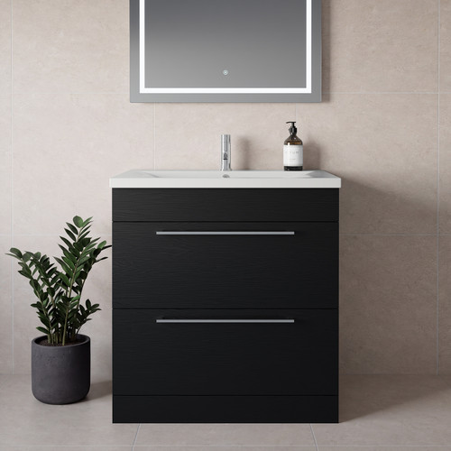 Napoli 460 Nero Oak 800mm 2 Drawer Vanity Unit with Glide Basin Lifestyle Image