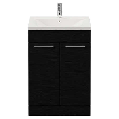 Napoli 460 Nero Oak 600mm 2 Door Vanity Unit with Glide Basin Front View