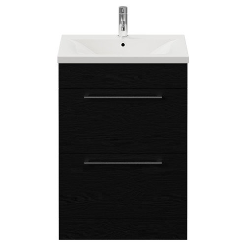 Napoli 460 Nero Oak 600mm 2 Drawer Vanity Unit with Glide Basin Front View