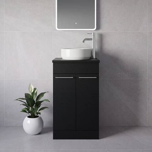 Napoli 390 Nero Oak 500mm 2 Door Vanity Unit for Countertop Basins Lifestyle Image