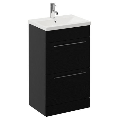 Napoli 390 Nero Oak 500mm 2 Drawer Vanity Unit with Glide Basin Left Hand View