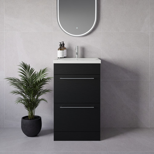 Napoli 390 Nero Oak 500mm 2 Drawer Vanity Unit with Glide Basin Lifestyle Image