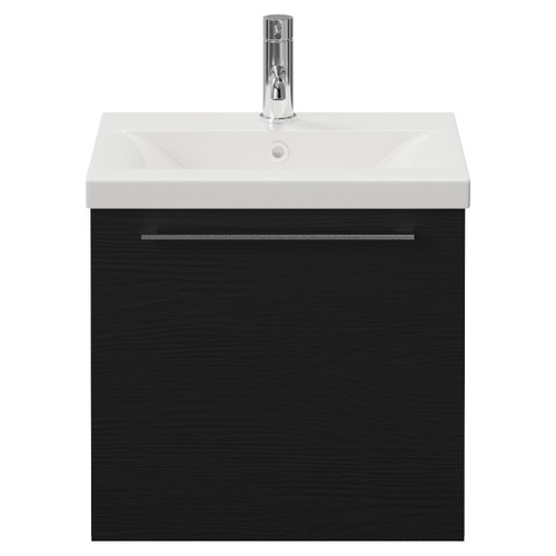 Napoli 390 Nero Oak 500mm Wall Mounted Single Drawer Vanity Unit with Glide Basin Front View