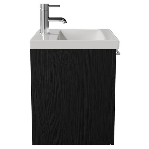 Napoli 390 Nero Oak 500mm Wall Mounted Single Drawer Vanity Unit with Glide Basin Side View