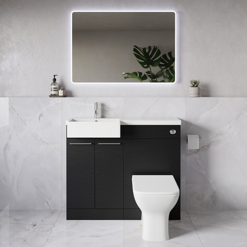 Napoli 250 Nero Oak 1000mm 2 Door Vanity Unit Toilet Suite with Left Hand Square Rico Semi Recessed Basin Lifestyle Image