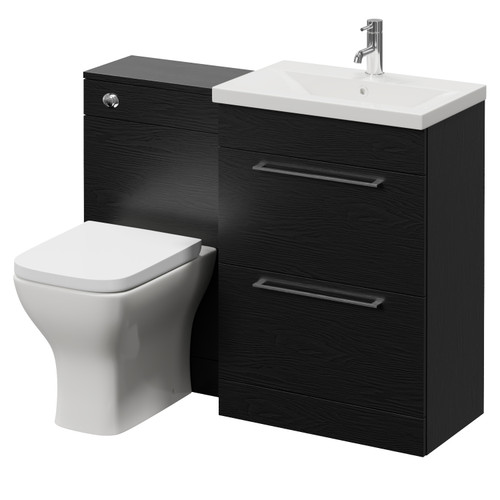 Napoli 390 Nero Oak 1100mm 2 Drawer Vanity Unit Toilet Suite with Glide Basin Right Hand View