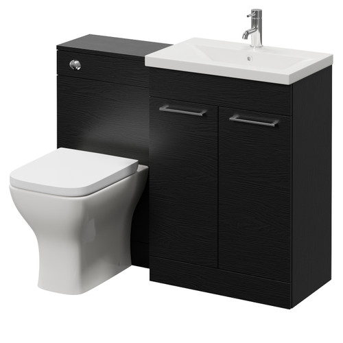 Napoli 390 Nero Oak 1100mm 2 Door Vanity Unit Toilet Suite with Glide Basin Right Hand View