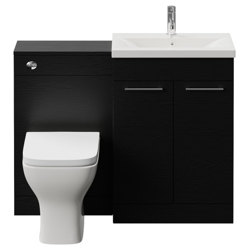 Napoli 390 Nero Oak 1100mm 2 Door Vanity Unit Toilet Suite with Glide Basin Front View