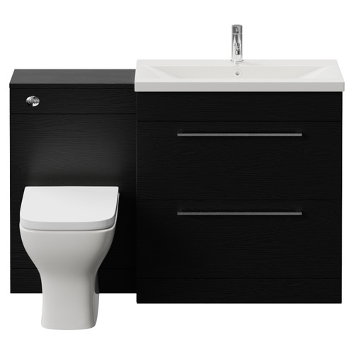Napoli 390 Nero Oak 1300mm 2 Drawer Vanity Unit Toilet Suite with Glide Basin Front View