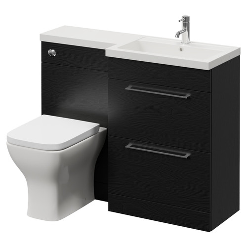 Napoli 390 Nero Oak 1100mm 2 Drawer Vanity Unit Toilet Suite with Square Right Hand Lucia Basin Right Hand View