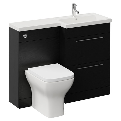 Napoli 390 Nero Oak 1100mm 2 Drawer Vanity Unit Toilet Suite with Square Right Hand Lucia Basin Left Hand View