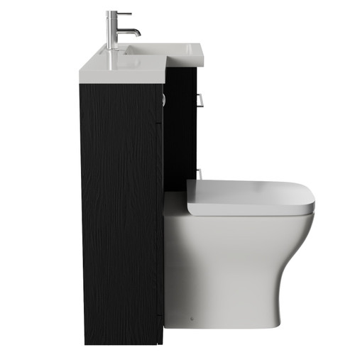 Napoli 390 Nero Oak 1100mm 2 Drawer Vanity Unit Toilet Suite with Square Right Hand Lucia Basin Side View