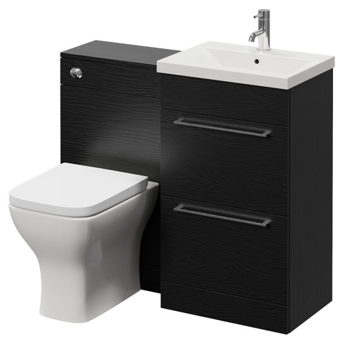 Napoli 390 Nero Oak 1000mm 2 Drawer Vanity Unit Toilet Suite with Glide Basin Right Hand View