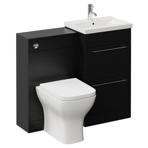 Napoli 390 Nero Oak 1000mm 2 Drawer Vanity Unit Toilet Suite with Glide Basin Left Hand View
