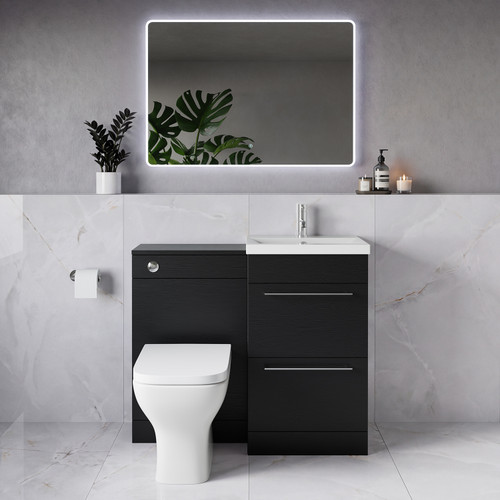 Napoli 390 Nero Oak 1000mm 2 Drawer Vanity Unit Toilet Suite with Glide Basin Lifestyle Image