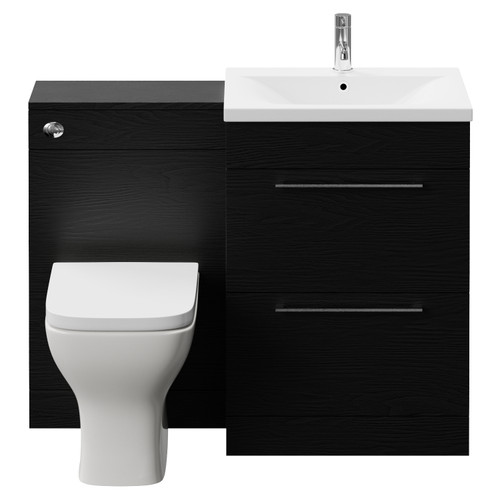 Napoli 460 Nero Oak 1100mm 2 Drawer Vanity Unit Toilet Suite with Glide Basin Front View