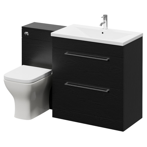 Napoli 460 Nero Oak 1300mm 2 Drawer Vanity Unit Toilet Suite with Glide Basin Right Hand View