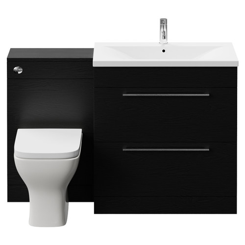 Napoli 460 Nero Oak 1300mm 2 Drawer Vanity Unit Toilet Suite with Glide Basin Front View
