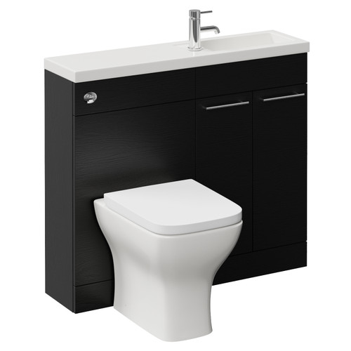 Napoli 250 Nero Oak 1000mm 2 Door Vanity Unit Toilet Suite with Square Silvo Basin Left Hand View