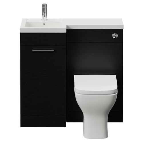 Napoli 390 Nero Oak 900mm Single Door Vanity Unit Toilet Suite with Left Hand Square Lucia Basin Front View