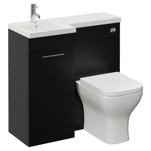 Napoli 390 Nero Oak 900mm Single Door Vanity Unit Toilet Suite with Left Hand Square Lucia Basin Left Hand View