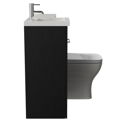 Napoli 390 Nero Oak 900mm Single Door Vanity Unit Toilet Suite with Left Hand Square Lucia Basin Side View