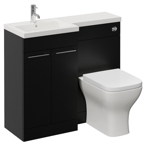 Napoli 390 Nero Oak 1000mm 2 Door Vanity Unit Toilet Suite with Left Hand Square Lucia Basin Left Hand View
