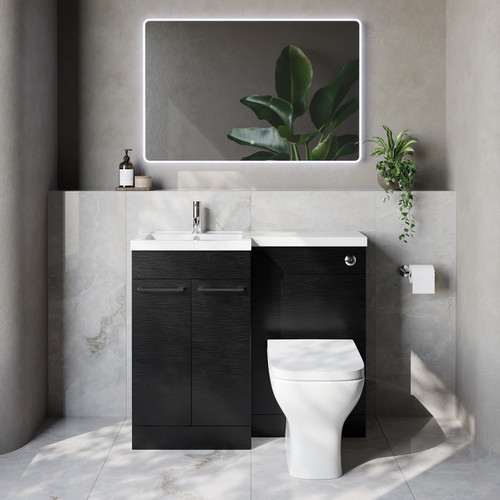 Napoli 390 Nero Oak 1000mm 2 Door Vanity Unit Toilet Suite with Left Hand Square Lucia Basin Lifestyle Image