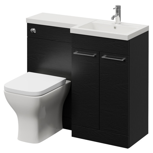 Napoli 390 Nero Oak 1000mm 2 Door Vanity Unit Toilet Suite with Right Hand Square Lucia Basin Right Hand View