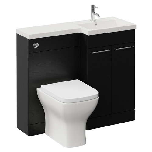 Napoli 390 Nero Oak 1000mm 2 Door Vanity Unit Toilet Suite with Right Hand Square Lucia Basin Left Hand View