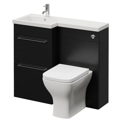 Napoli 390 Nero Oak 1000mm 2 Drawer Vanity Unit Toilet Suite with Left Hand Square Lucia Basin Right Hand View