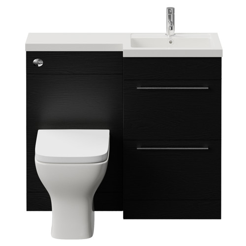 Napoli 390 Nero Oak 1000mm 2 Drawer Vanity Unit Toilet Suite with Right Hand Square Lucia Basin Front View