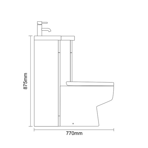 Napoli 390 Nero Oak 1000mm 2 Drawer Vanity Unit Toilet Suite with Right Hand Square Lucia Basin Side on Dimensions