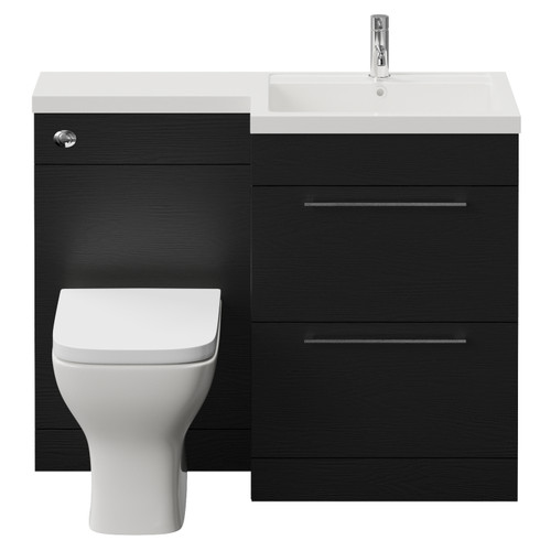 Napoli 460 Nero Oak 1100mm 2 Drawer Vanity Unit Toilet Suite with Right Hand Square Lucia Basin Front View