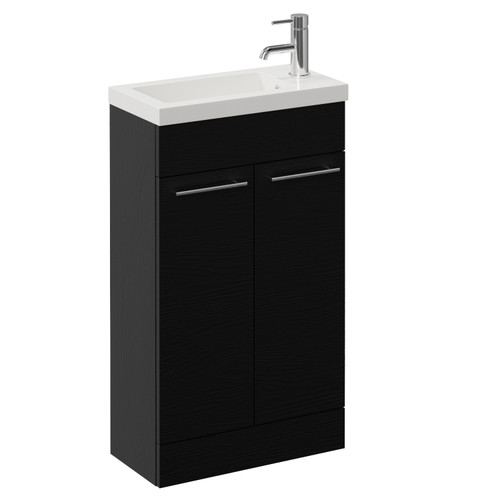 Napoli 250 Nero Oak 500mm 2 Door Vanity Unit with Square Silvo Basin Left Hand View