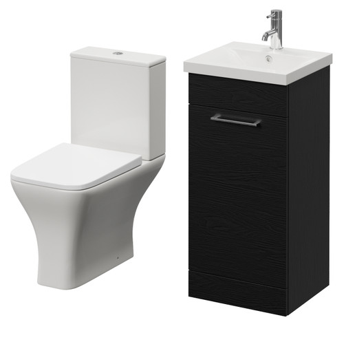 Napoli 390 Nero Oak 400mm Single Door Vanity Unit and Kingston Toilet Suite with Glide Basin Right Hand View