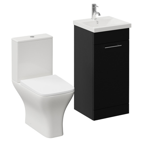 Napoli 390 Nero Oak 400mm Single Door Vanity Unit and Kingston Toilet Suite with Glide Basin Left Hand View