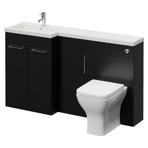 Napoli 390 Nero Oak 1500mm 3 Door Vanity Unit Toilet Suite with Left Hand Square Lucia Basin Right Hand View
