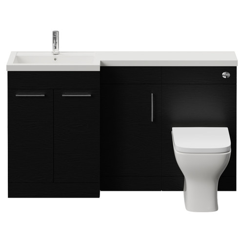 Napoli 390 Nero Oak 1500mm 3 Door Vanity Unit Toilet Suite with Left Hand Square Lucia Basin Front View