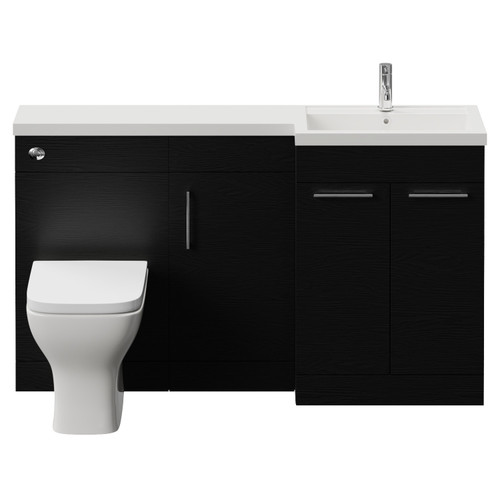 Napoli 390 Nero Oak 1500mm 3 Door Vanity Unit Toilet Suite with Right Hand Square Lucia Basin Front View