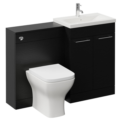 Napoli 390 Cento Nero Oak 1200mm 2 Door Vanity Unit Toilet Suite with Glide Basin Left Hand View