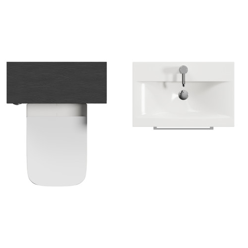 Napoli 390 Cento Nero Oak 1200mm Wall Mounted 2 Drawer Vanity Unit and Toilet Suite with Glide Basin Top View