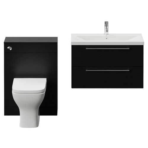 Napoli 390 Cento Nero Oak 1400mm Wall Mounted 2 Drawer Vanity Unit and Toilet Suite with Glide Basin Front View