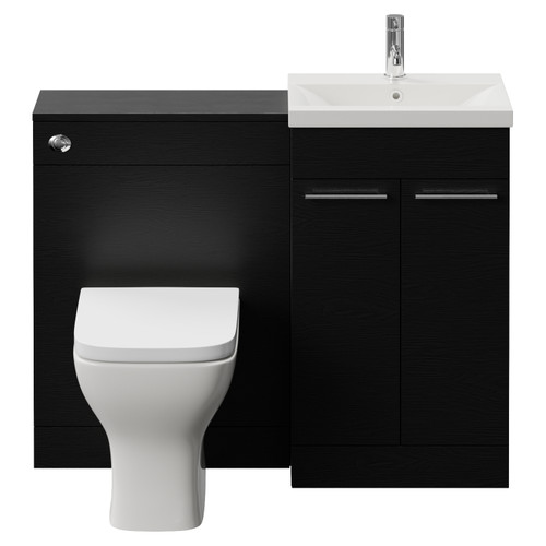 Napoli 390 Cento Nero Oak 1100mm 2 Door Vanity Unit Toilet Suite with Glide Basin Front View