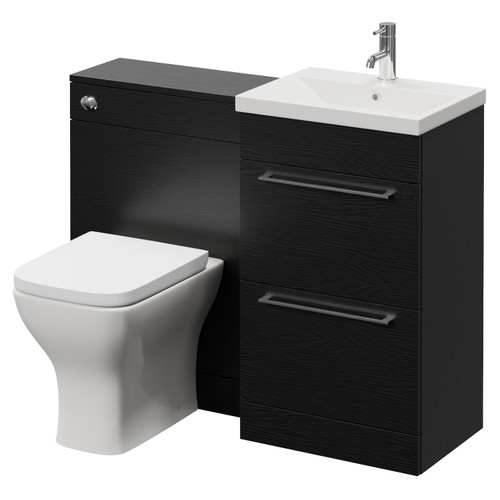 Napoli 390 Cento Nero Oak 1100mm 2 Drawer Vanity Unit Toilet Suite with Glide Basin Right Hand View