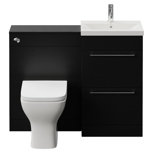 Napoli 390 Cento Nero Oak 1100mm 2 Drawer Vanity Unit Toilet Suite with Glide Basin Front View